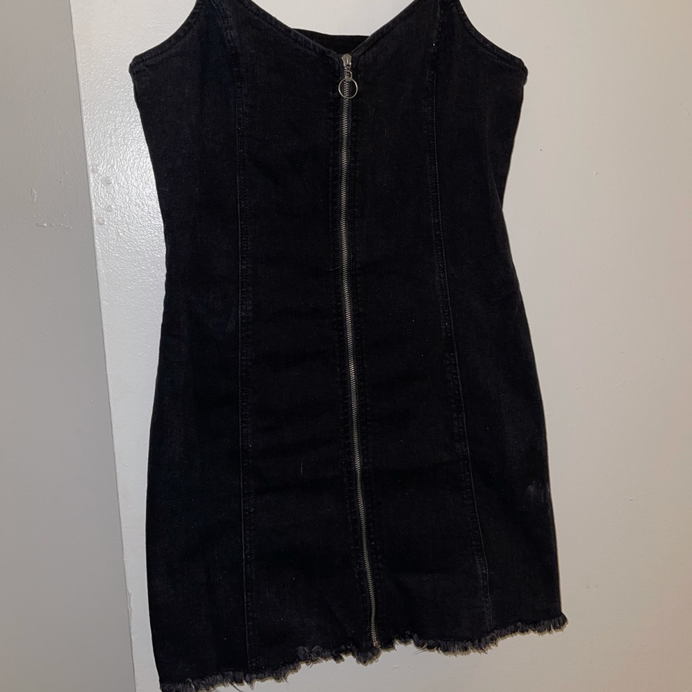 Black, jean zip up mini dress